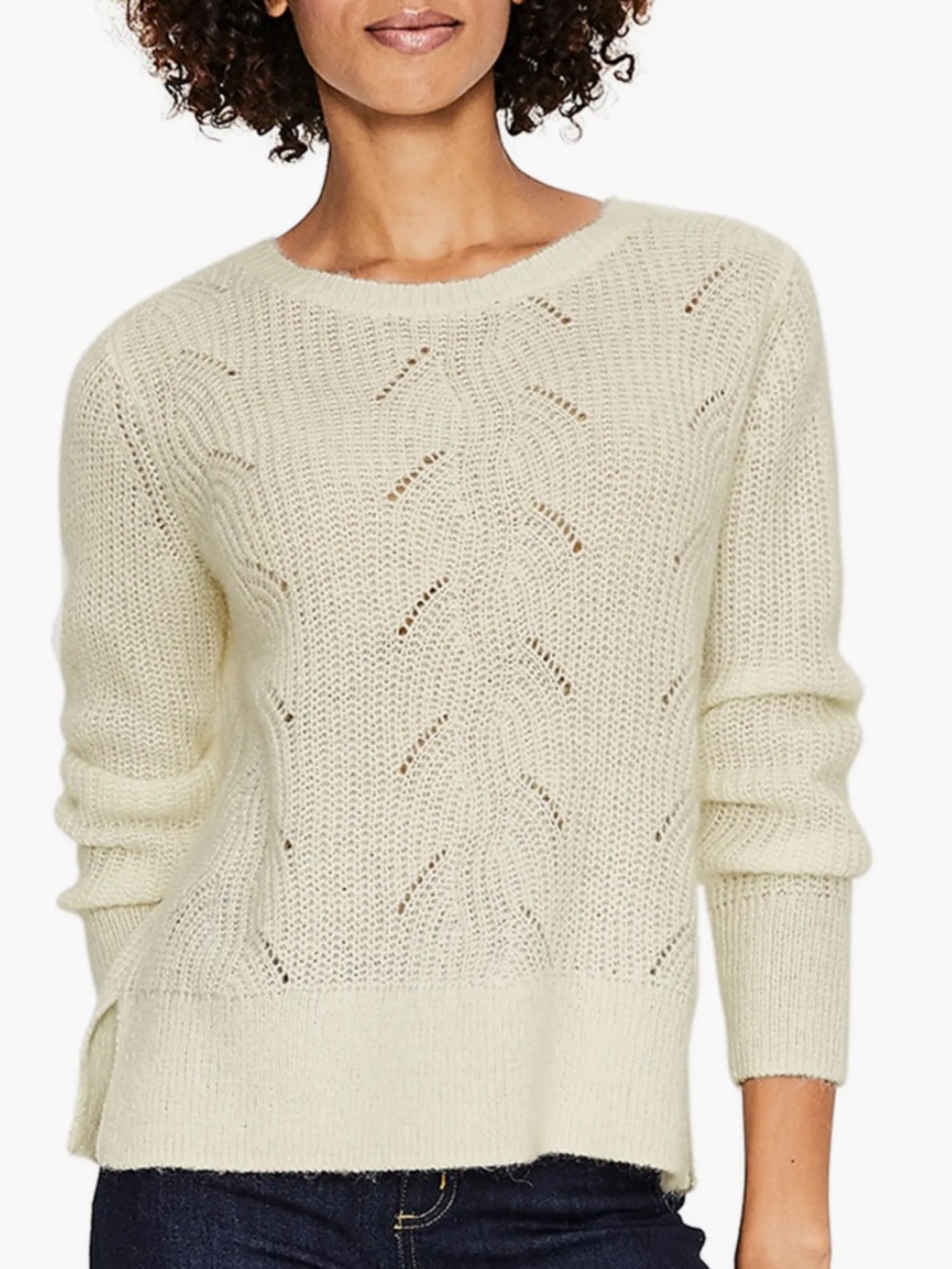 Pointelle Hadley Leaf Patterned Knit Sweater Size S